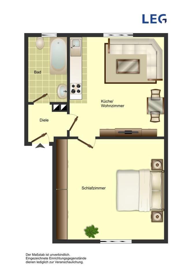 Kleine 2 Zimmer Wohnung im Zentrum, mit Neuen Bad