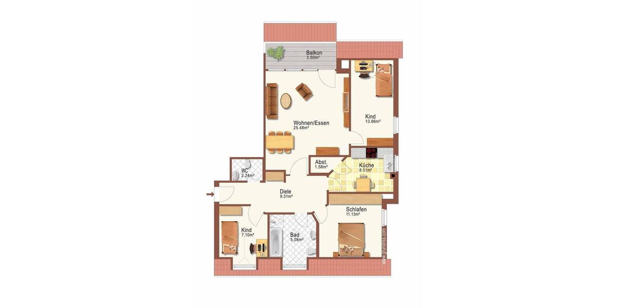 Etagenwohnung Ahlen Innenstadt - 4 Zimmer, 87 m&sup2;, 199.000&euro; | Angebot:25745411