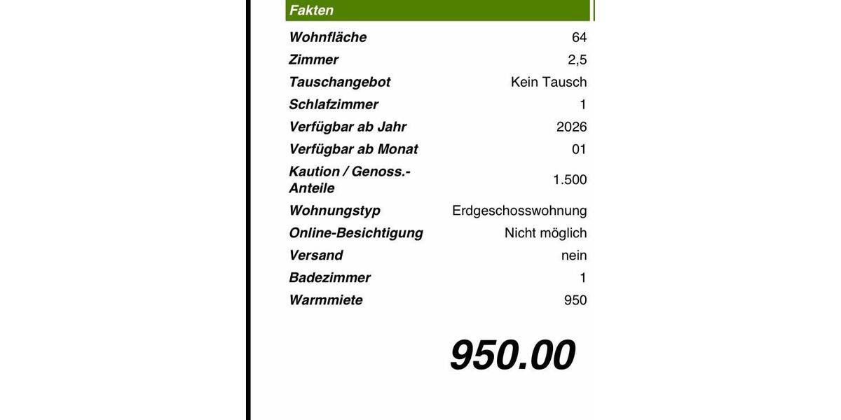 Erdgeschoßwohnung Fröndenberg (Ruhr) - 2.5 Zimmer, 64 m&sup2;, 890&euro; | Angebot:26534183
