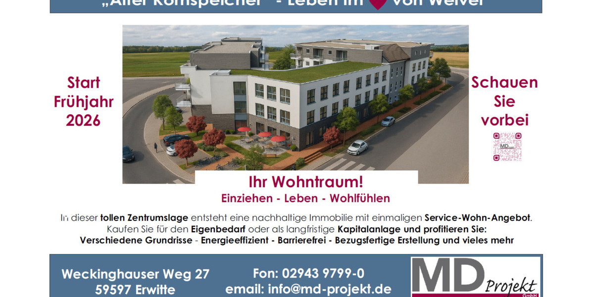 Neues Wohnquartier ALTER KORNSPEICHER - KOMFORTABLE Eigentumswohnung mit BALKON gen SÜD-WEST 3 zimmer