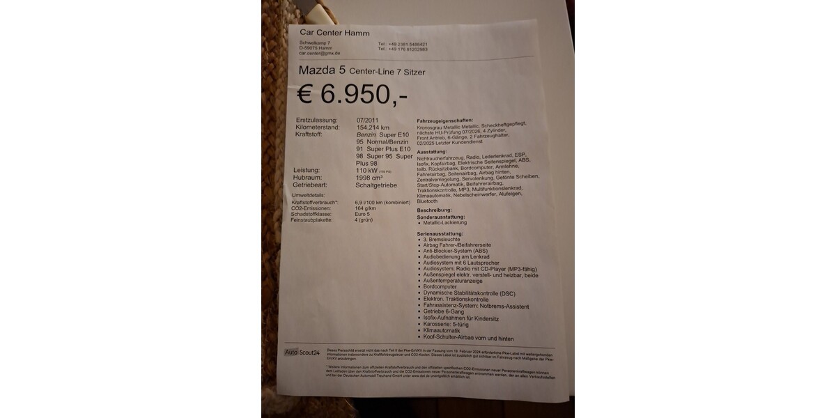 Mazda 5 154.214 km 5.000 &euro; Hamm 59065